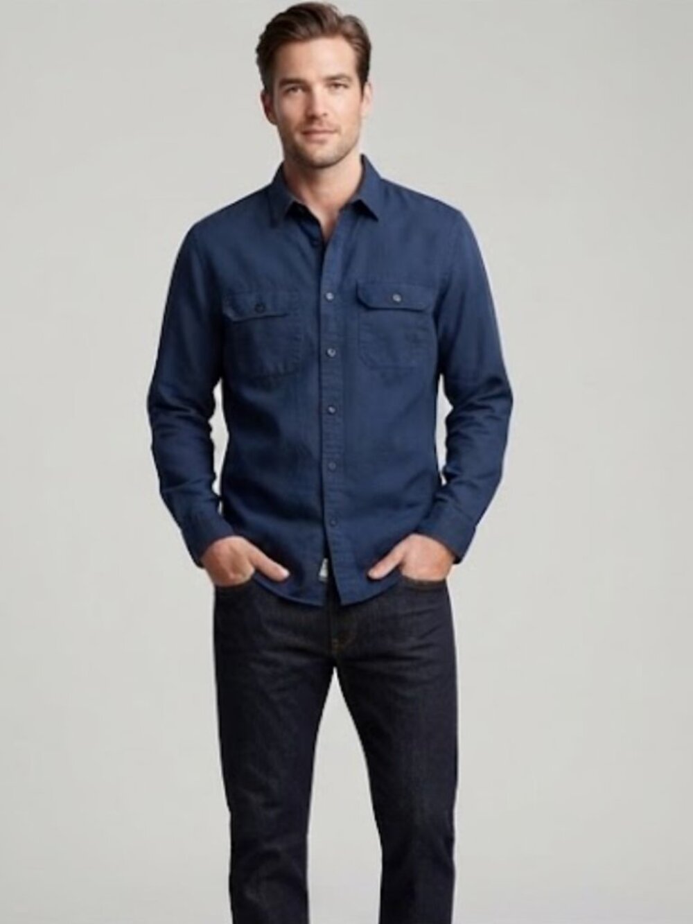 Banana Republic Navy Blue Cotton-Linen Utility Shirt (NWT)